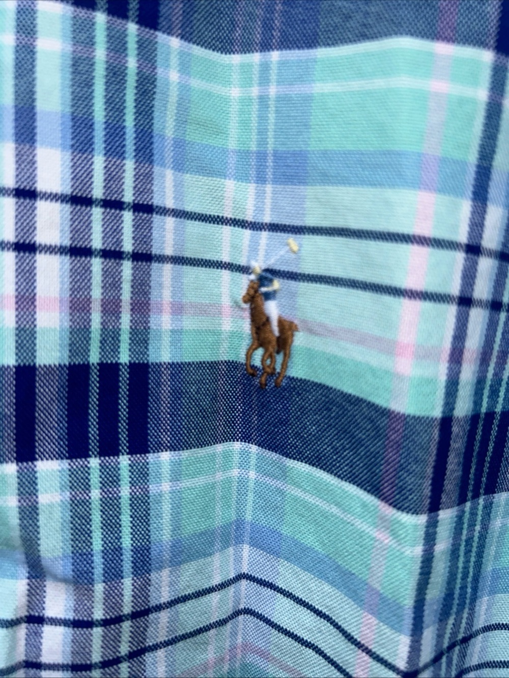 Ralph Lauren Plaid Button-Down Shirt in Mint, Navy & Light Blue